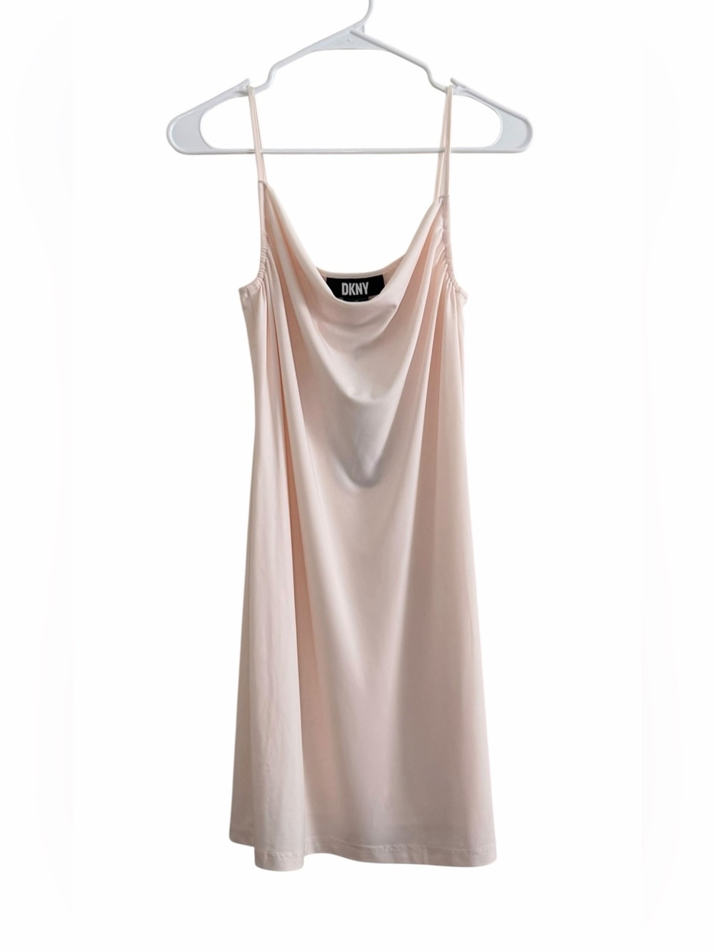 NWT DKNY Blush Pink Cowl Neck Slip Dress XS Satin Minimalist Chic